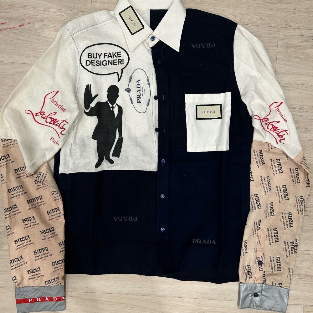 REPURPOSED DESIGNER DUSTBAGS BUTTON-UP SHIRT